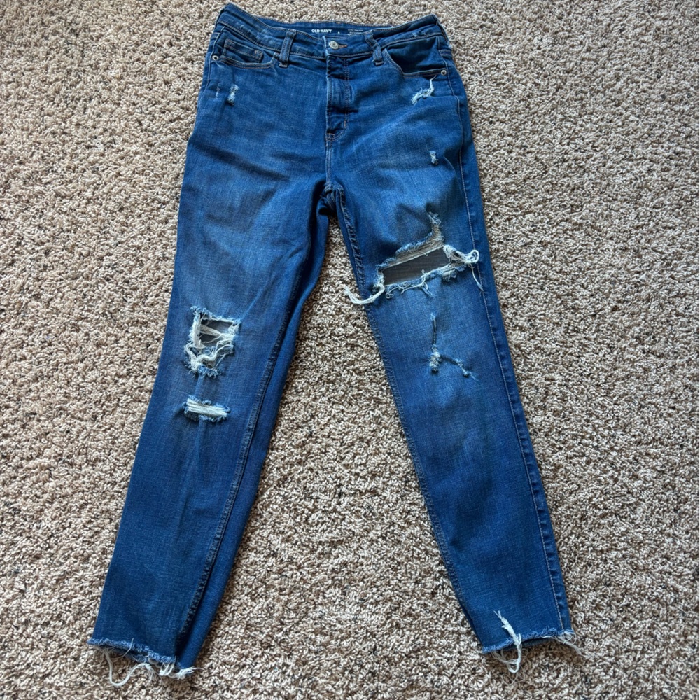 Old Navy Women's Distressed Skinny Jeans - Dark Blue